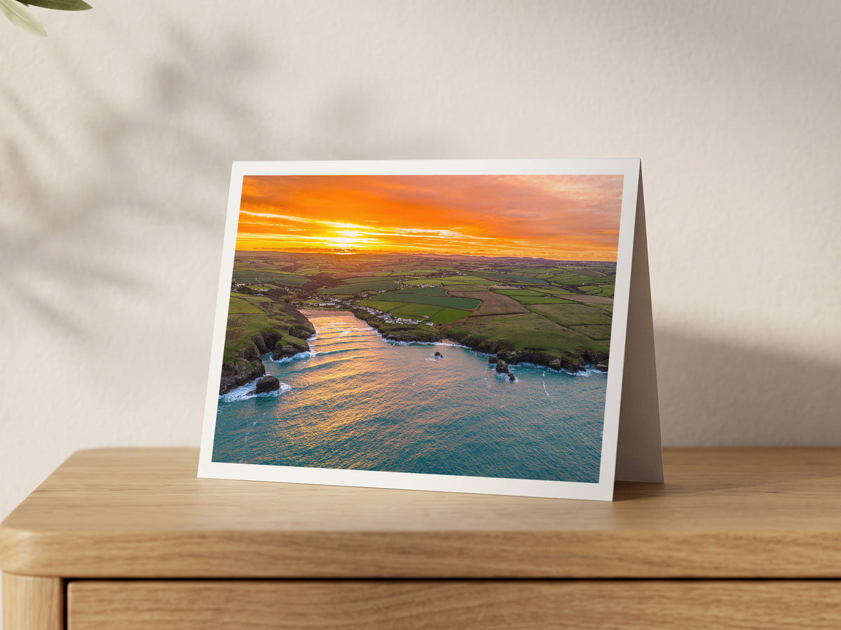 Porthcothan Bay autumn sunrise A5 greeting card