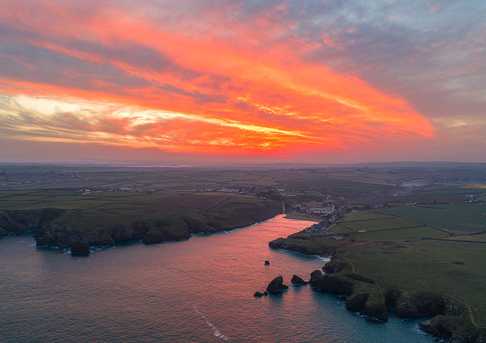 Porthcothan Bay — Inferno Sunrise Reflection