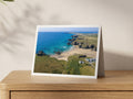 Premium A5 greeting card showing Porthcothan beach at low tide and the coast running to Trevose Head