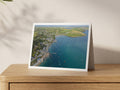 Premium A5 greeting card showing boats moored off Rock on the Camel Estuary at high tide