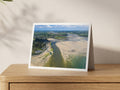 Premium A5 greeting card showing Camel Estuary sandbars and channels at low tide beside Rock
