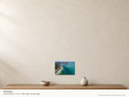 Rock — High Tide Into the Bay — A4 canvas, 38mm-deep canvas with mirrored edges. Illustrative room scale and dimensions.