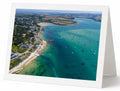 Premium A5 greeting card showing Rock and boats across the Camel Estuary at high tide