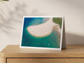 Premium A5 greeting card showing the Rock Beach sand spit surrounded by turquoise Camel Estuary water