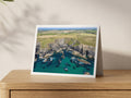 Premium A5 greeting card showing clear turquoise water around the rocks of Rowan Cove near Porthcothan