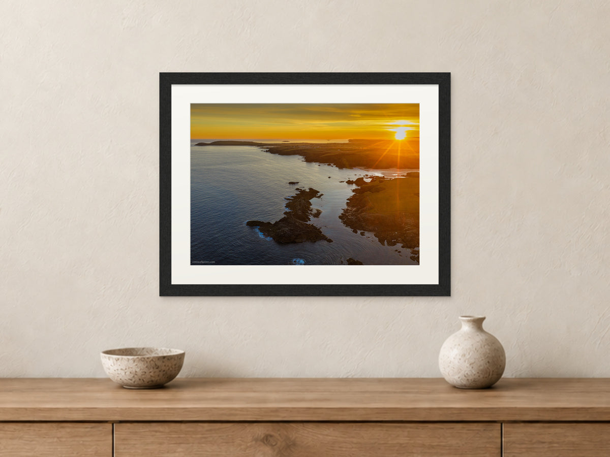 Seven Bays summer solstice sunrise — A3 22mm black stained frame with a 35mm mount. Closer product view.