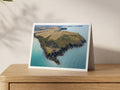 Premium A5 greeting card showing Stepper Point headland and daymark above turquoise water