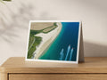 Premium A5 greeting card showing three speedboats crossing the Camel Estuary at St George’s Cove
