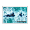 Porthcothan and Trescore fridge magnet showing big winter surf breaking over the Trescore rocks from directly above