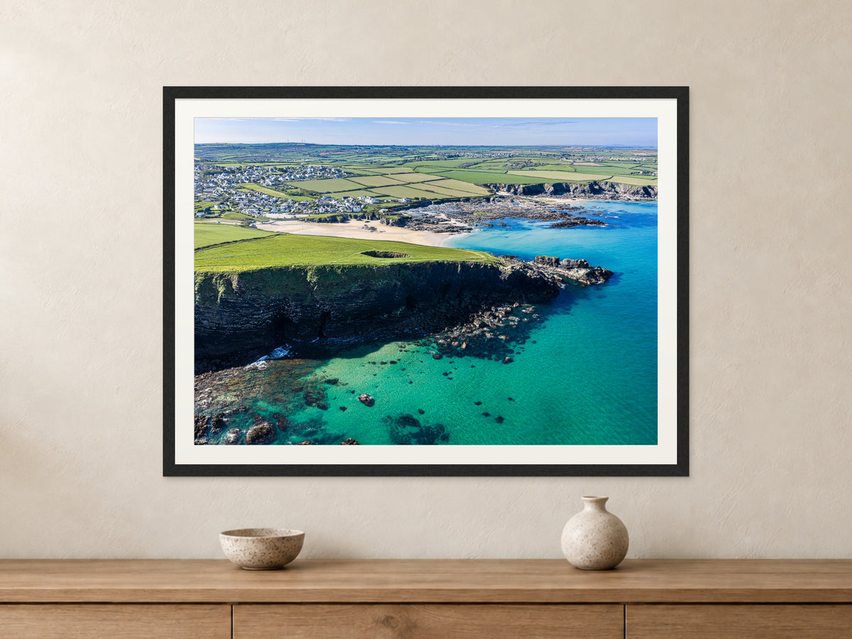 Trevone Bay & Round Hole — Spring 2026 — A1 framed, 22mm black stained frame and 35mm mount. Closer product view.
