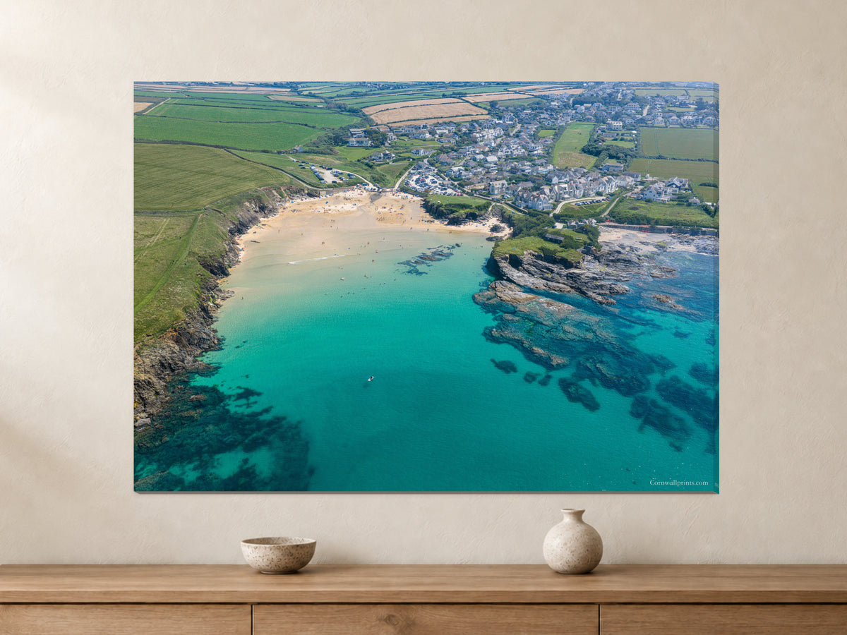 Trevone Bay — Summer Clarity — A0 canvas, 38mm-deep canvas with mirrored edges. Closer product view.