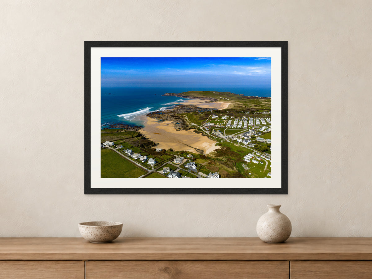 Treyarnon to Constantine photograph in a black frame above a sideboard
