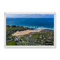 Treyarnon fridge magnet showing Treyarnon Bay in crisp spring daylight with deep blue sea and open sand