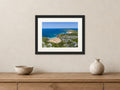 Constantine Bay & Treyarnon — Half Term Heat — A4 framed, 22mm black stained frame and 35mm mount. Closer product view.