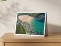 Premium A5 greeting card showing Treyarnon Bay at mid tide with clear turquoise water and rocks