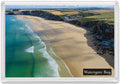 Watergate Bay fridge magnet showing turquoise water, expansive low-tide sand and dark cliffs