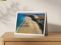 Premium A5 greeting card showing the long beach at Watergate Bay stretching north at low tide