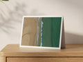 Premium A5 greeting card showing a top-down view of sand, surf and green sea at Watergate Bay