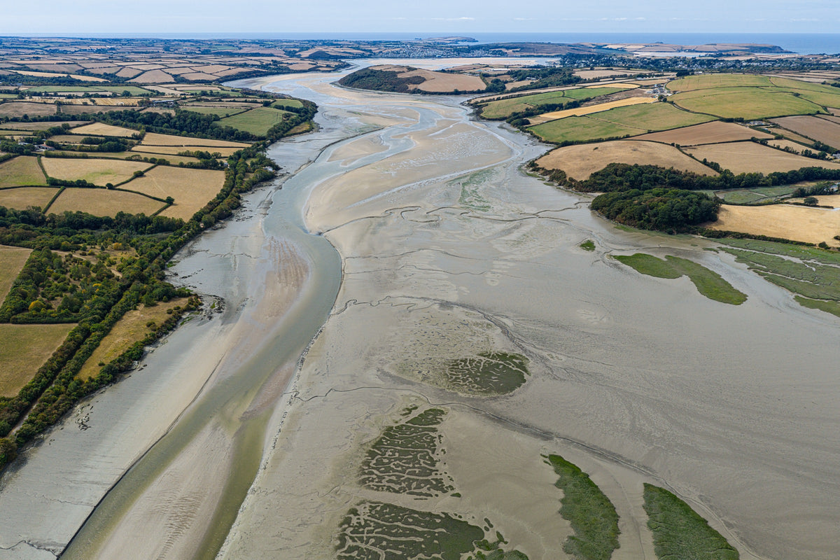 Aerial photograph of the Camel Estuary channel at spring low water, surveyed for Wadebridge Boat Club