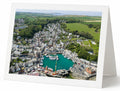 Premium A5 greeting card showing Padstow harbour during May Day celebrations