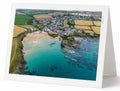 Premium A5 greeting card showing Trevone Bay at high tide in clear summer water