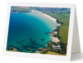 Premium A5 greeting card showing Harlyn Bay at high tide with turquoise water