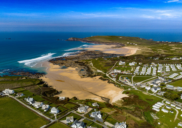 Treyarnon to Constantine — Low Tide Coastline Layers — aerial Cornwall photography print
