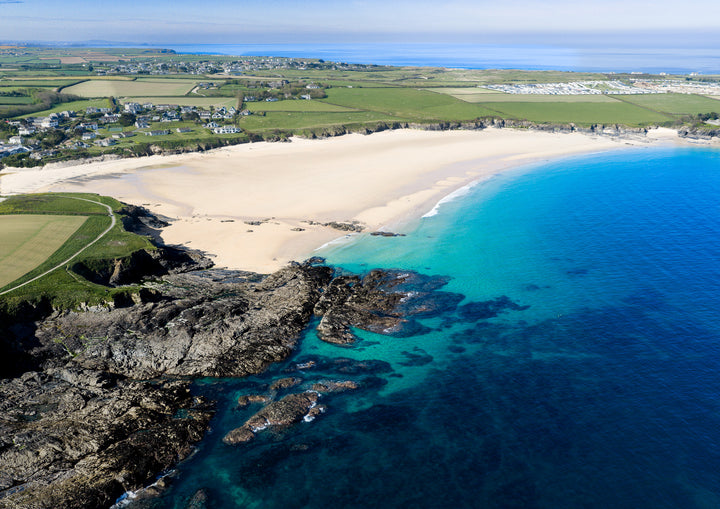 Harlyn Bay — East End Low Tide — aerial Cornwall photography print