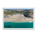 Fridge magnet showing Porthtowan Beach at low tide with swimmers in turquoise water