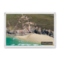 Fridge magnet showing the Wheal Coates engine houses above steep cliffs, with sand and surf below