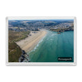 Fridge magnet showing Perranporth beach and town with surfers in the morning swell