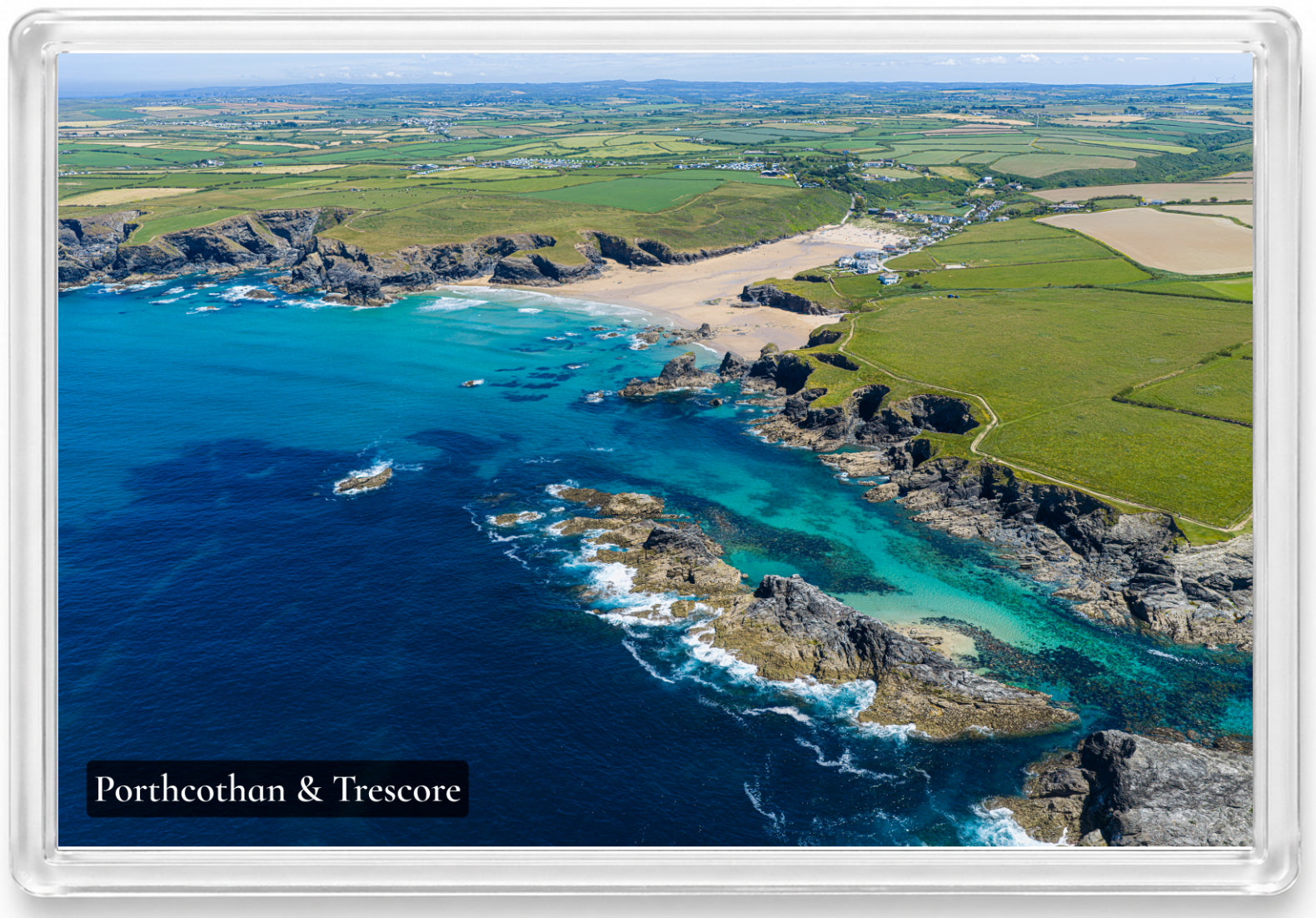 Porthcothan Bay & Trescore — Low Tide Contrast | Fridge Magnet