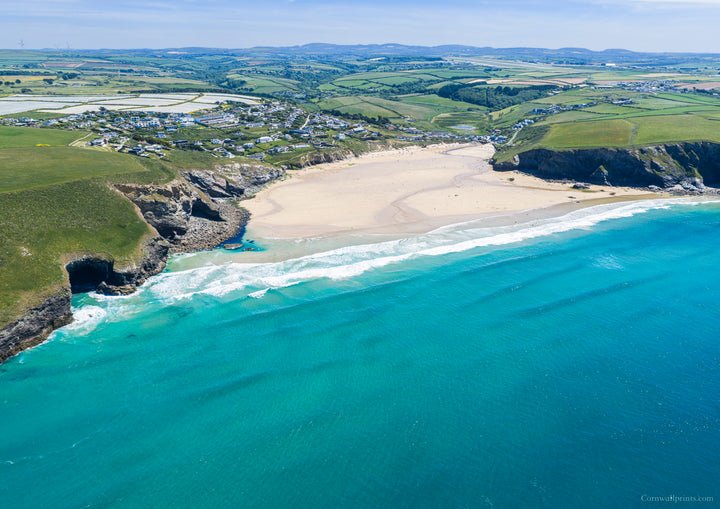 Mawgan Porth — Head-On Summer Colour — aerial Cornwall photography print
