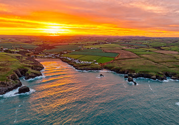 Autumn Sunrise — Porthcothan Bay — aerial Cornwall photography print