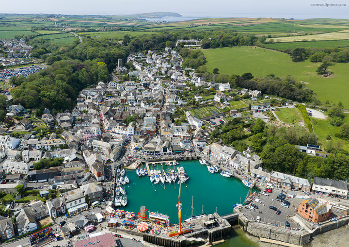 Padstow — May Day in the Harbour — aerial Cornwall photography print