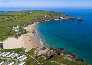 Mother Ivey’s Bay — Lifeboat Station & Atlantic Blues — aerial Cornwall photography print