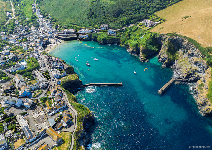 Port Isaac — Looking Into the Harbour — aerial Cornwall photography print
