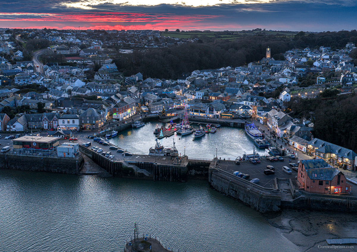 Padstow Harbour at Christmas — Head-On at Dusk