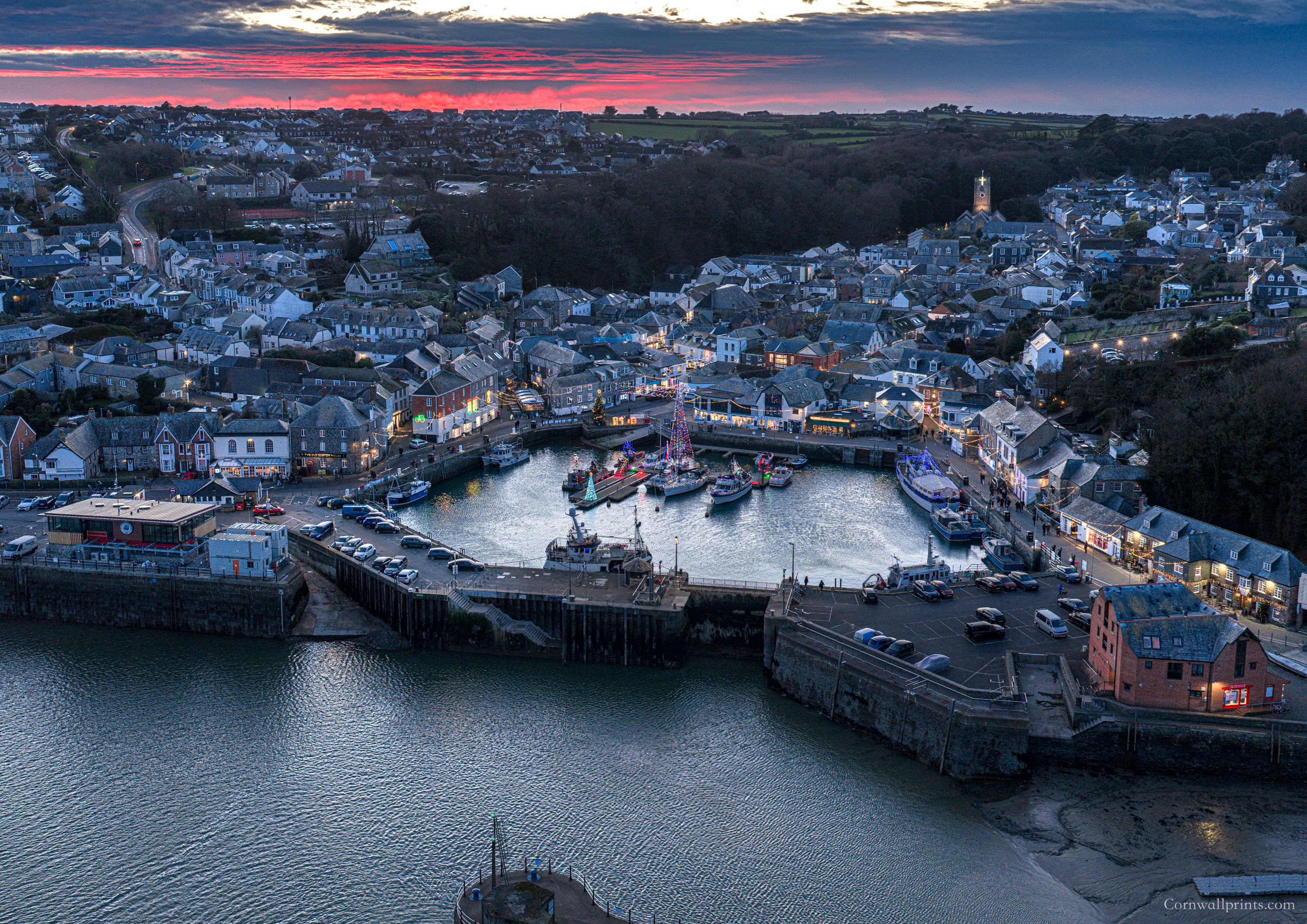 Padstow Harbour at Christmas — Head-On at Dusk