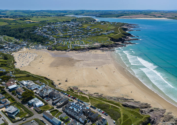 Polzeath — Beach and Camel Estuary Context — aerial Cornwall photography print