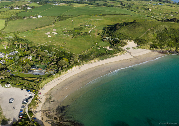 Daymer Bay — High Tide — aerial Cornwall photography print