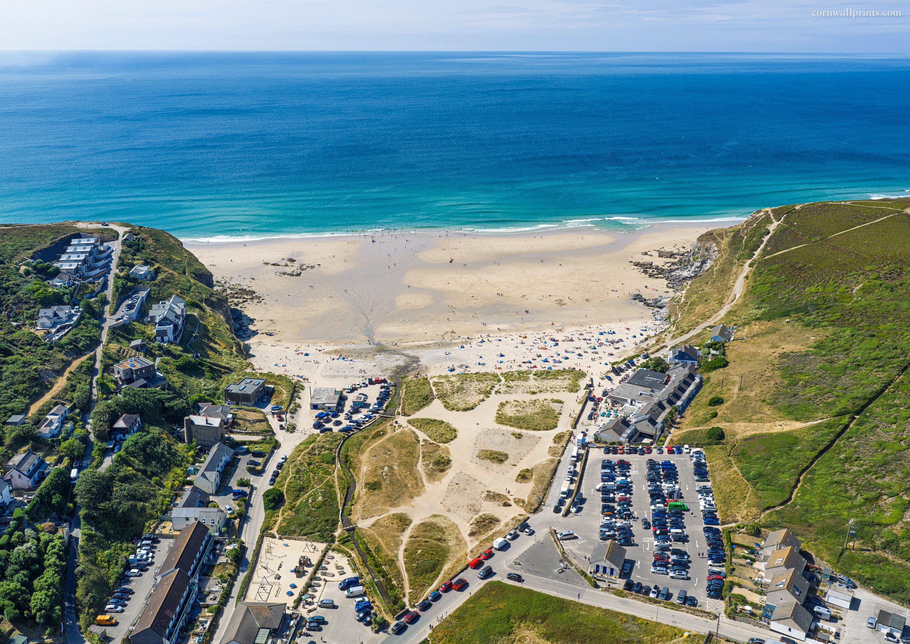 Porthtowan — Low Tide Across the Village and Beach