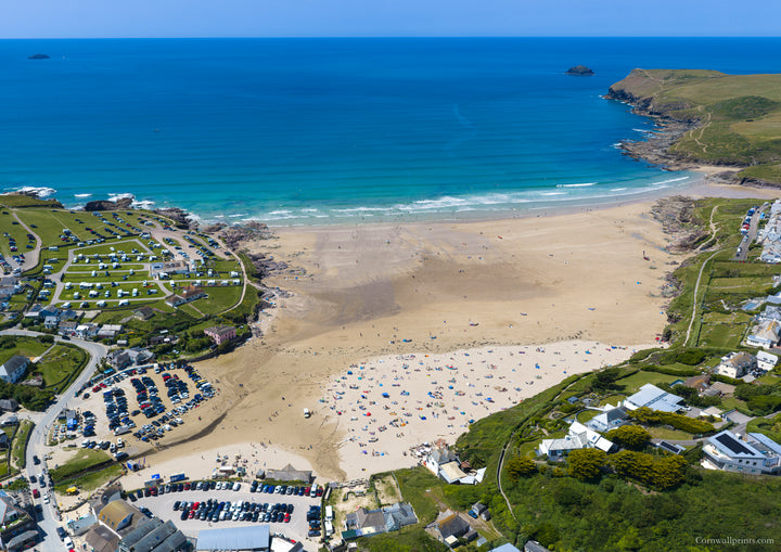 Polzeath — Summer Colour on the Atlantic — aerial Cornwall photography print